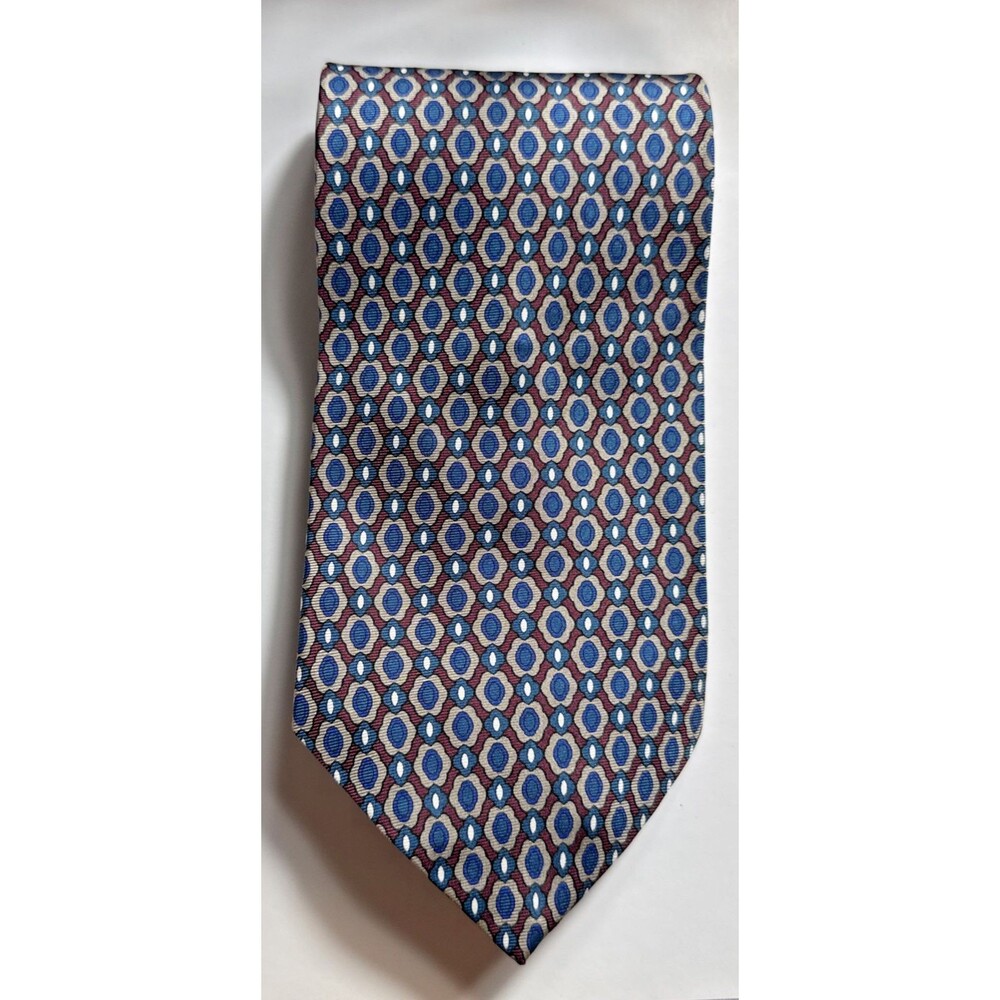 Resilio Men's Silk Tie Blue Brown Grey 56.5" Long 4" Wide Geometric Designer